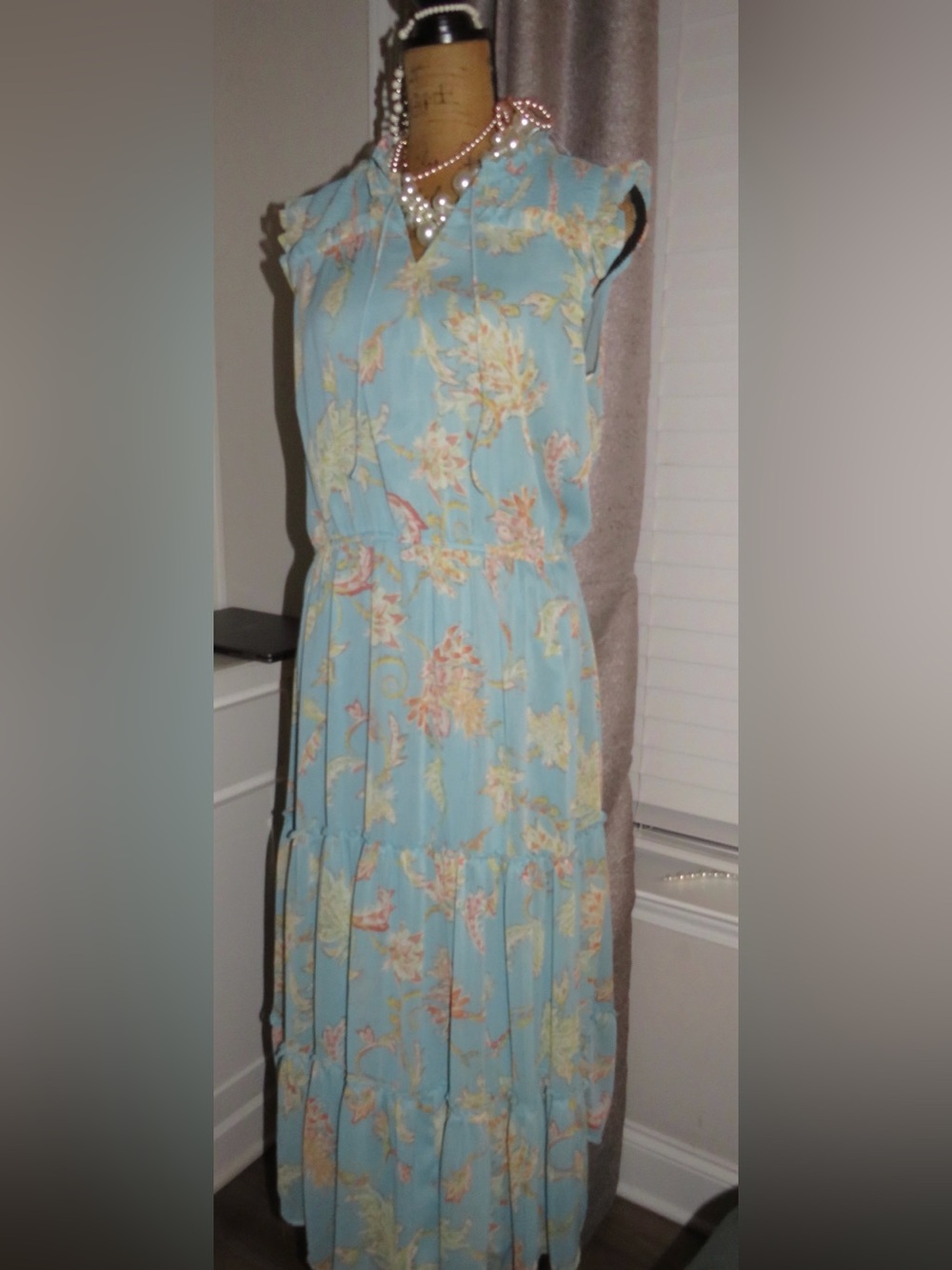 Jessica Simpson Aqua Floral Ruffle Maxi Dress